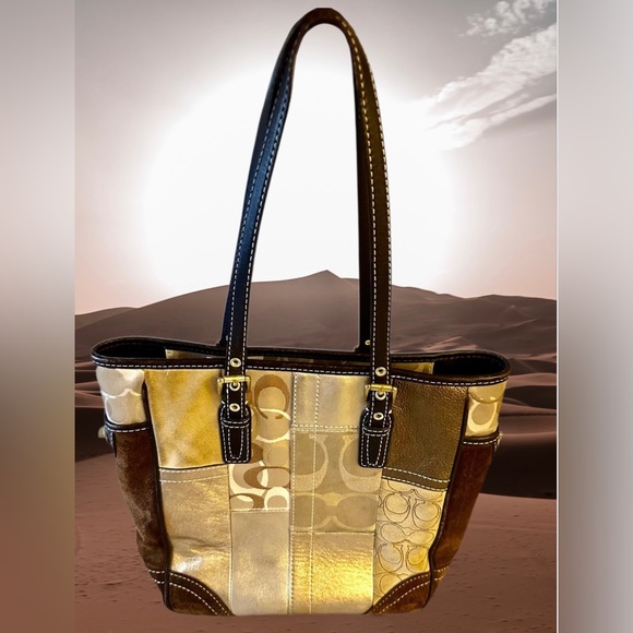 COACH Gold & Brown Leather Patchwork Tote  No. G0771-F11408 - Picture 1 of 15